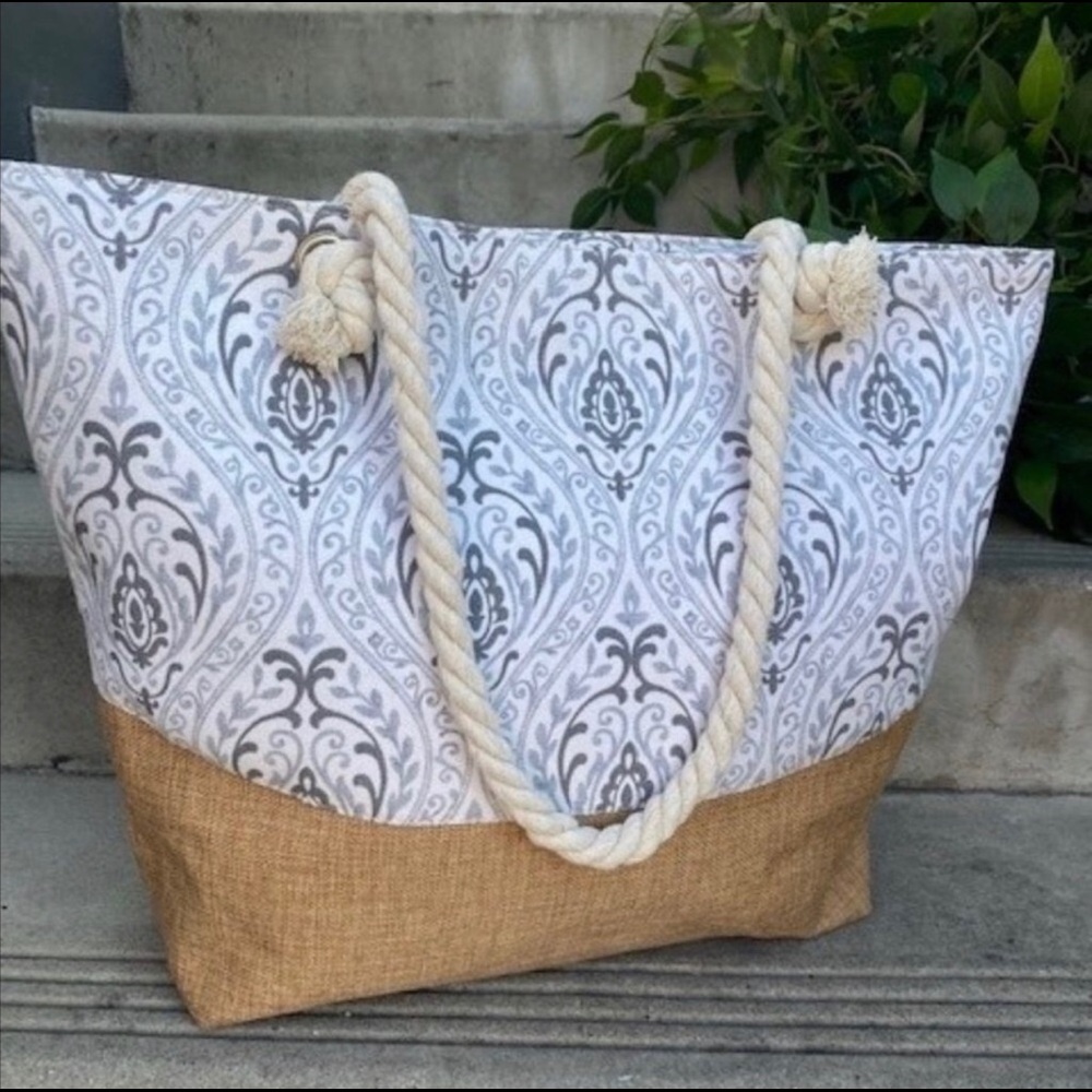Gray and White Tote Bag